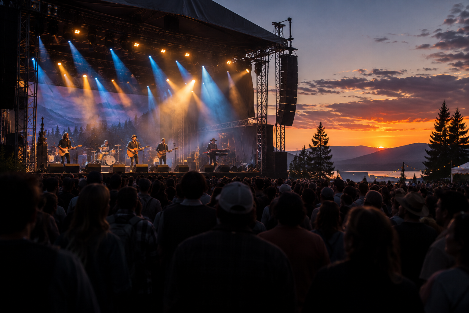 Live band and audience at an outdoor concert
