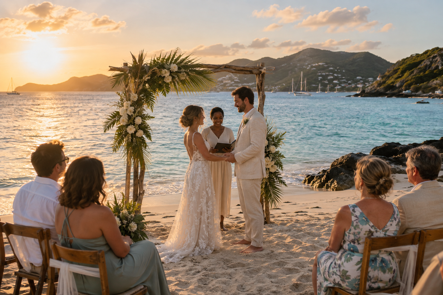 Illustrative image of an intimate beach wedding ceremony